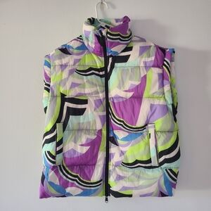 Free People Movement In A Bubble Printed Puffer Vest Zip White Lime Black S NWOT